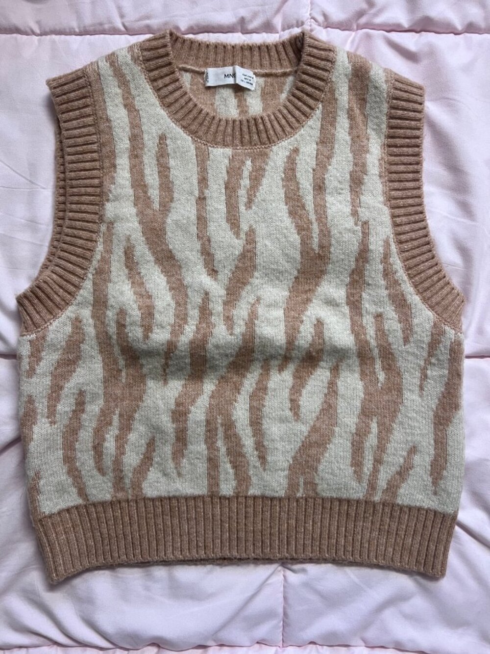 Mango Beige Zebra Print Knit Sweater Vest | Medium